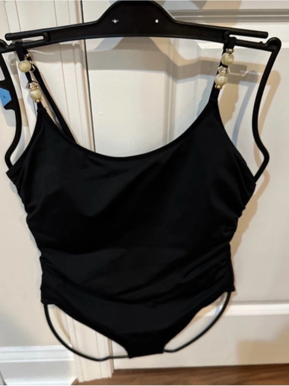 NWT betsy Johnson Black Women's One-Piece Swimsuit with Beaded Straps size large